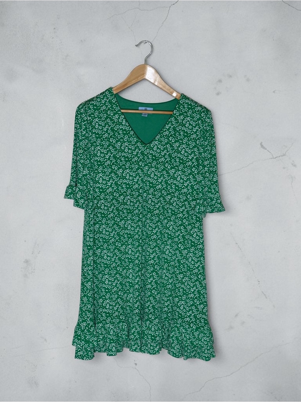 CeCe Women's Floral Ruffled Hem A-Line Party Dress, Green & White, Size XL